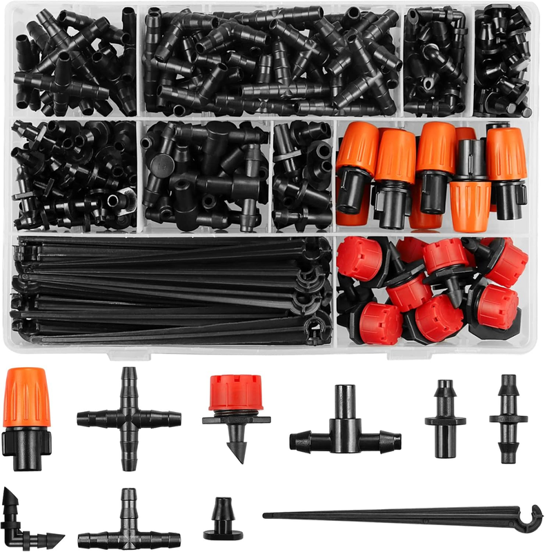 Drip Irrigation Fittings Kit for 1/4 Inch Tubing, 240 Pcs 1/4