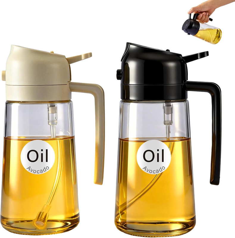 2 Pack Oil Sprayer for Cooking, 2 in 1 Olive Oil Dispenser Bottle for Kitchen, 1