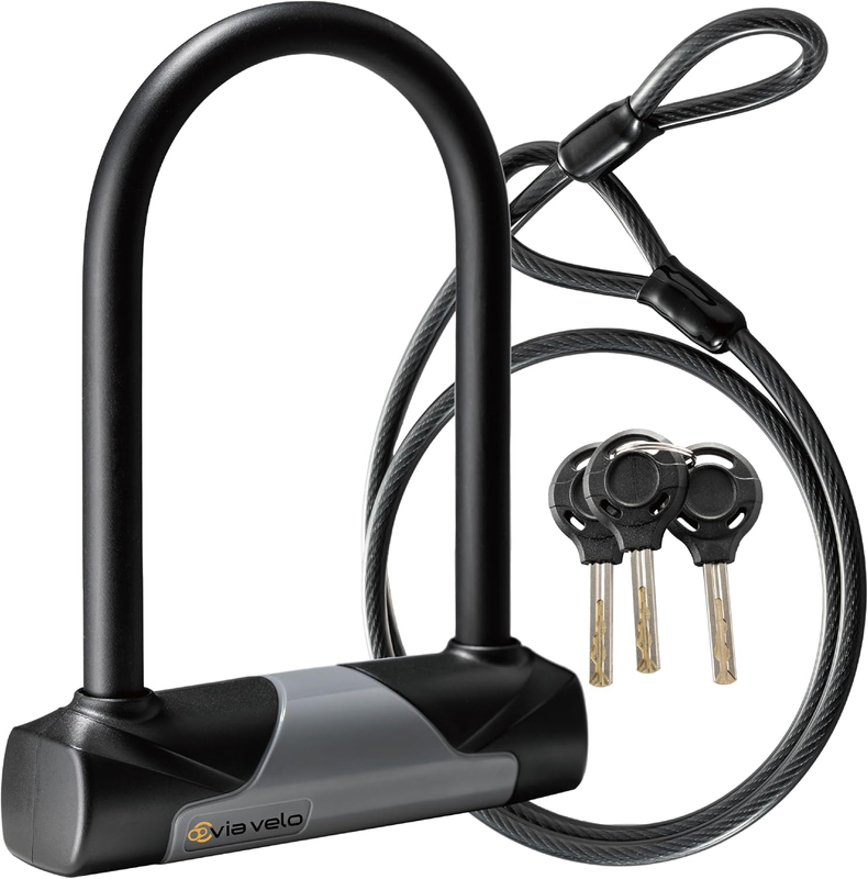 Bike U-Lock with Cable, Heavy Duty Anti-Theft Bicycle U Locks with 8Mm Braided S