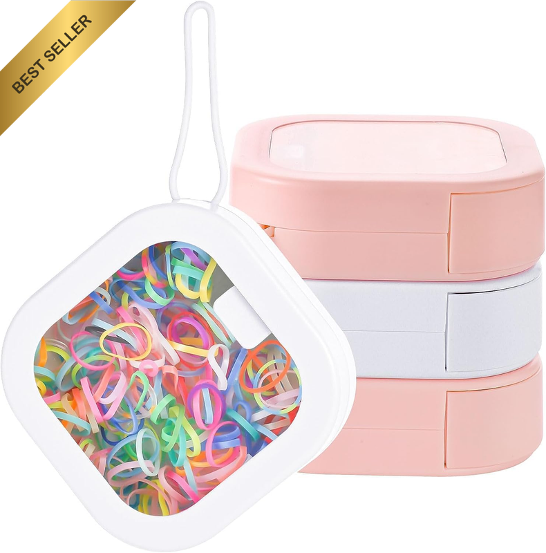 4-Pack Portable Hair Tie Container with Silicone Rope (White & Pink)