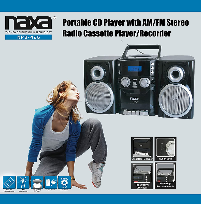 Electronics NPB-426 Portable CD Player with AM/FM Stereo Radio, Cassette Player/