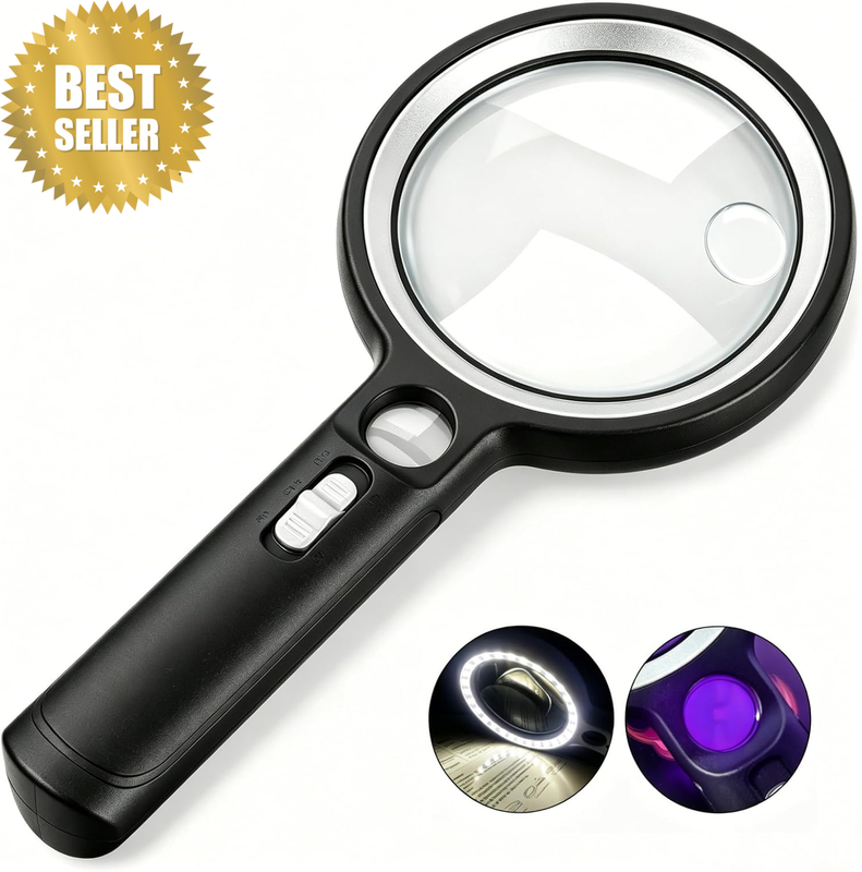 Magnifying Glass with Light, 5X 13X 20X Handheld Illuminated Lighted Magnifier w