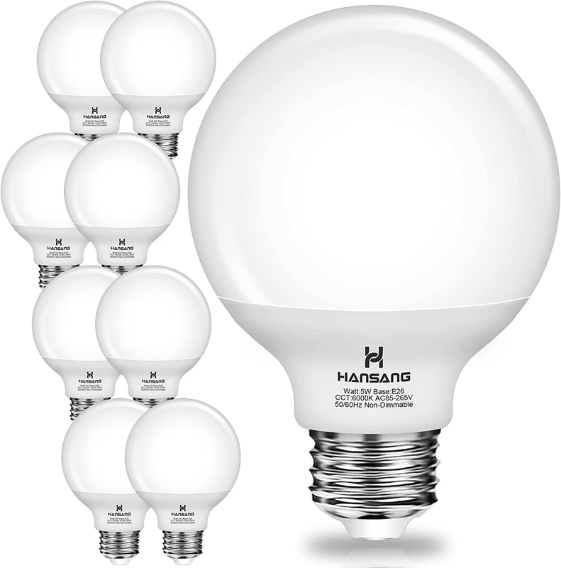 8 Pack G25 LED Vanity Light Bulbs, 6000K Cool Daylight, Globe Light Bulb 60W Inc