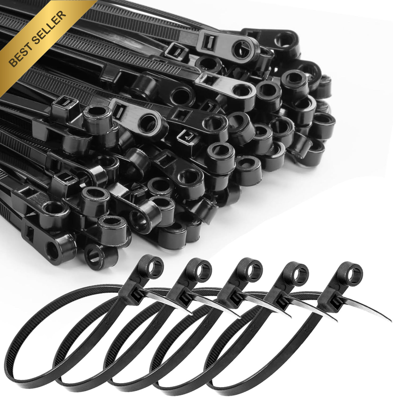 300PCS 7.5Inch Black Zip Ties with Screw Hole Heavy Duty Secure Push Mount Cable