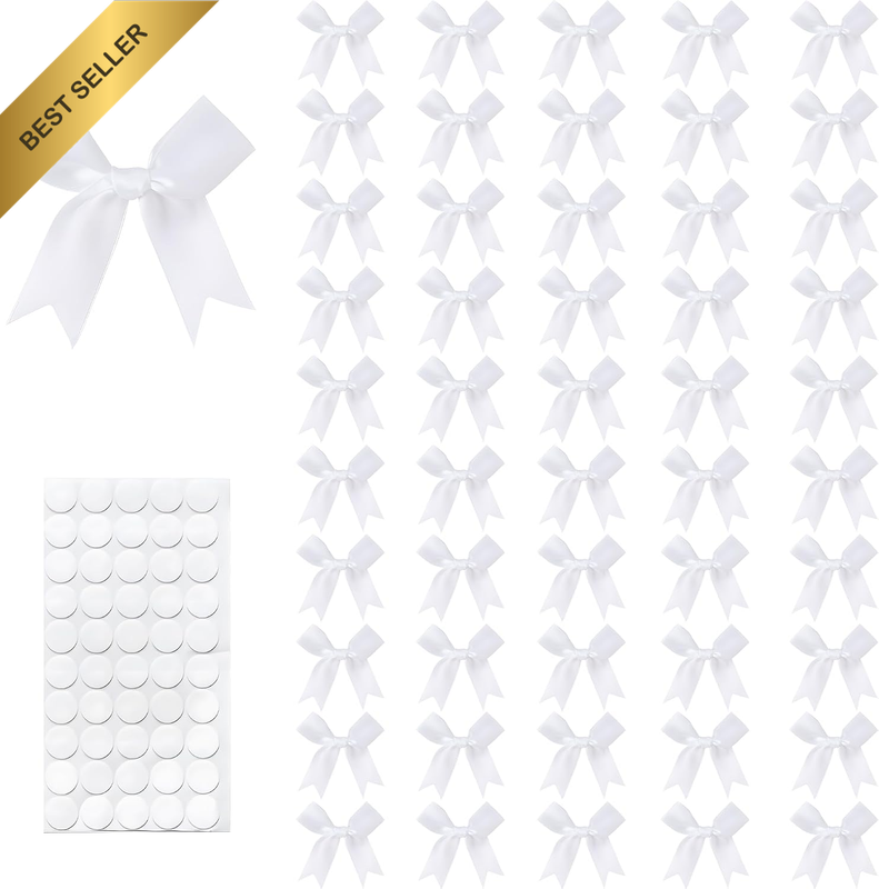 50PCS Handmade Satin Christmas Decor Bows with Adhesive Dots | Mini Gift Wrappin