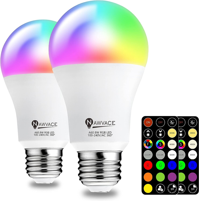 LED Color Changing Light Bulb with Remote Control, 60W Equiv