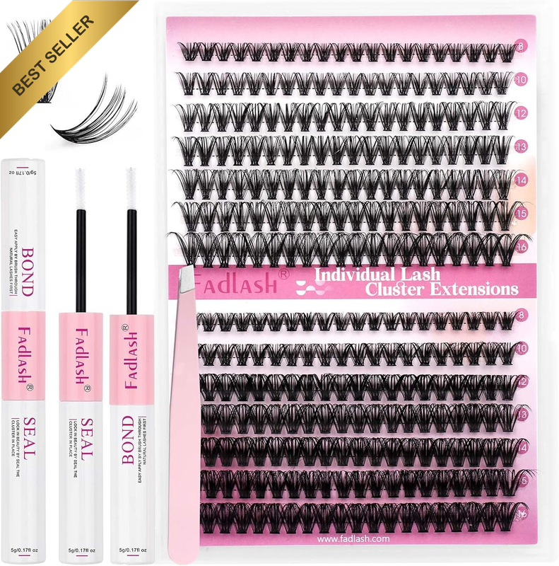 DIY Lash Extension Kit Lash Bond and Seal Cluster Lashes D Curl 240 Pcs with Las