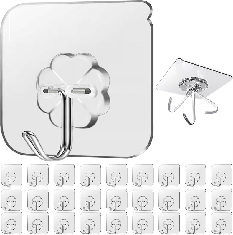 30-Pack Strong Adhesive Wall Hooks for Hanging Heavy Duty, Self Adhesive Towel C