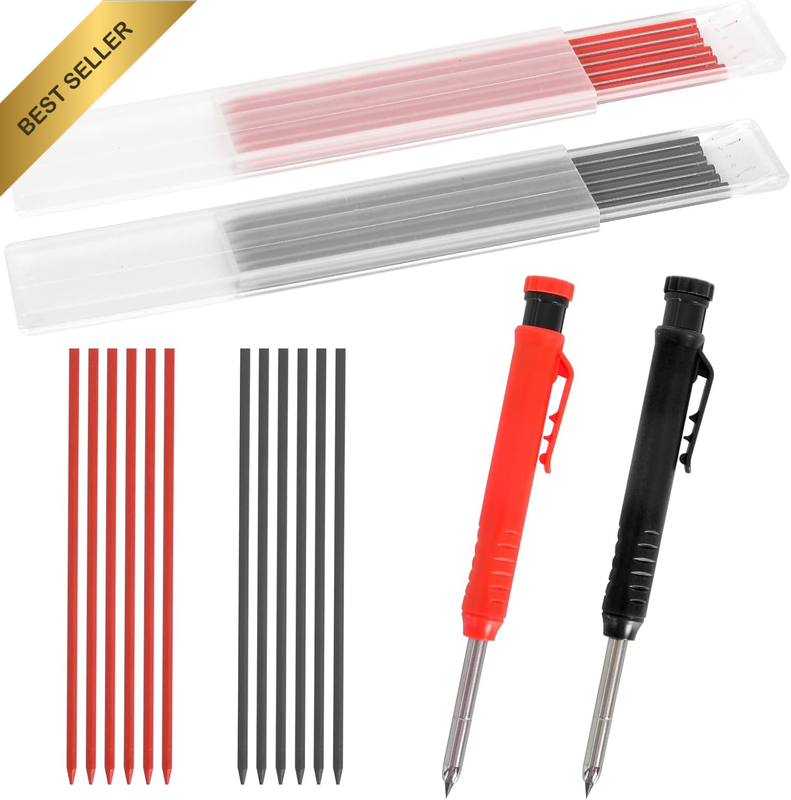 14Pcs Construction Pencil Set,12 Carpenter Pencil Refills with 2 Solid Waterproo