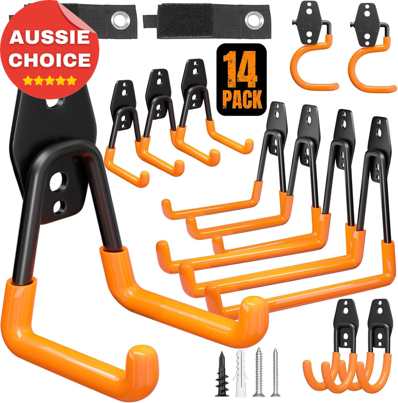 Heavy Duty Garage Hooks 14 Pack Wall Mount Hangers Broom Mop Tool Organizer
