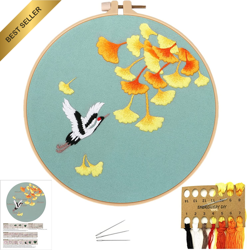 Cross Stitch Kit Include Embroidery Cloth with Pattern, Plastic Embroidery Hoop,