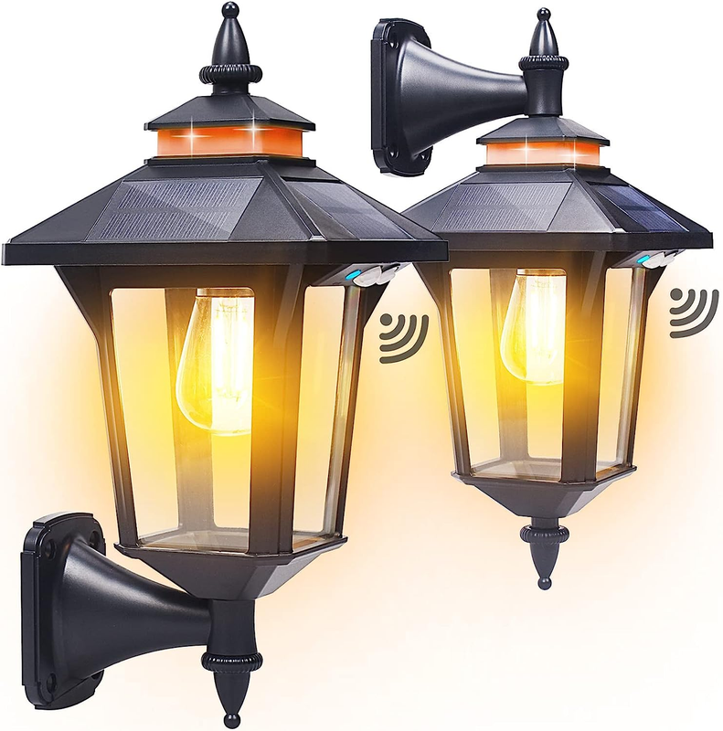 Motion Sensor Solar Wall Lights Outdoor with 3 Mode, Dusk to Dawn Lantern Porch.