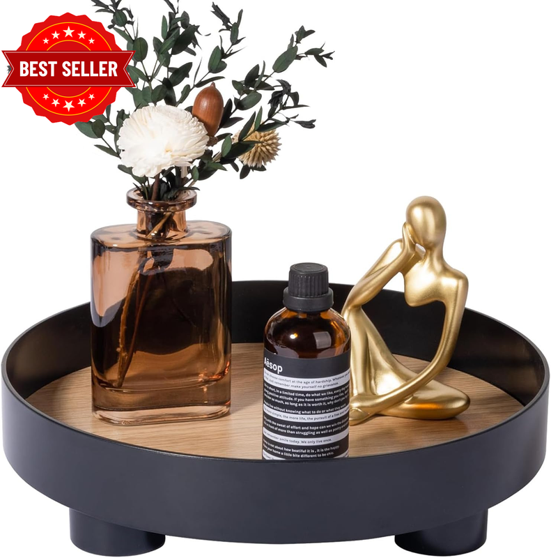 30cm Round Black Serving Tray Coffee Table Bathroom Dresser Organiser