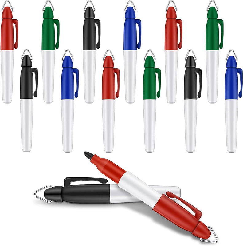 12 Pieces Permanent Markers Fine Washable Nurses Badge Mini Hook Marker Keychain