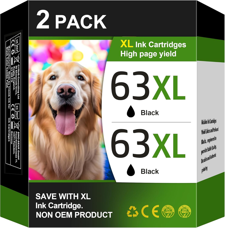 63XL Black High-Yield Ink Cartridge for HP 63 Black Ink Cartridge Replacement fo