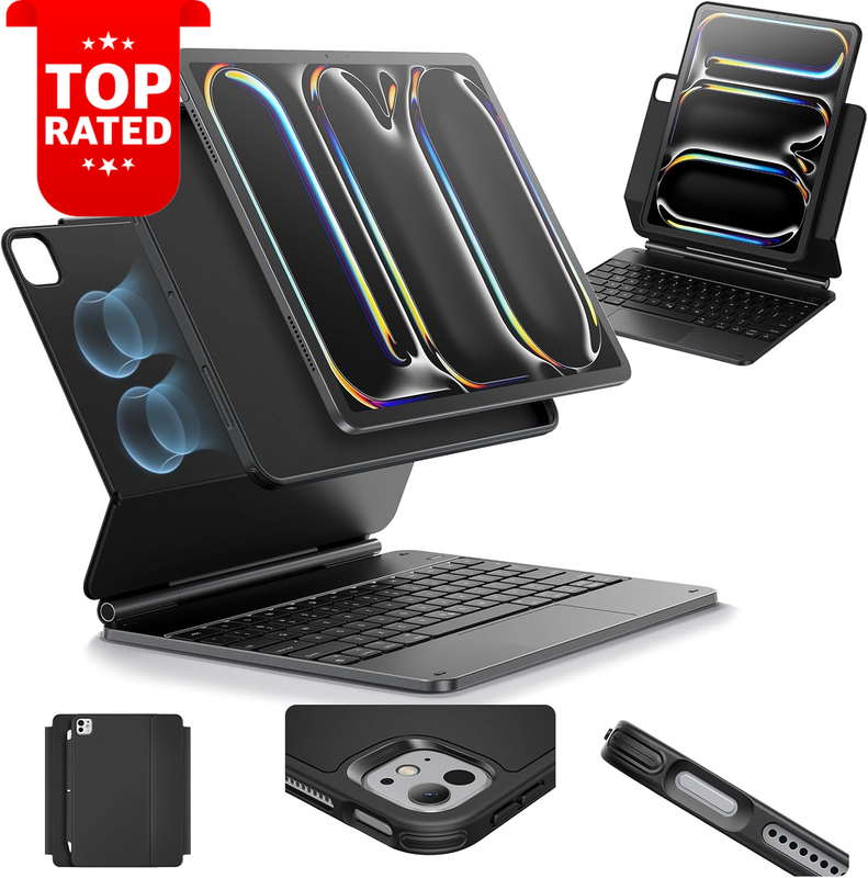 iPad Pro 11 Inch Keyboard Case 5th Gen 2024 Easy-Set Magnetic Stand Black