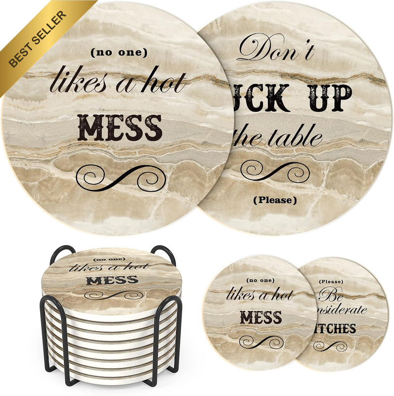 8Pcs Funny Marble Style Drink Coasters with Holder Absorbent Gift Set