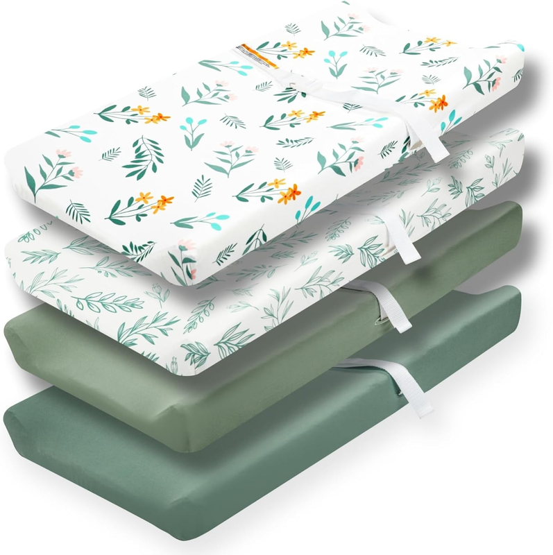 4 Pack Sage Green Fitted Nursery Sheets Neutral Unisex Baby Breathable Sheets fo
