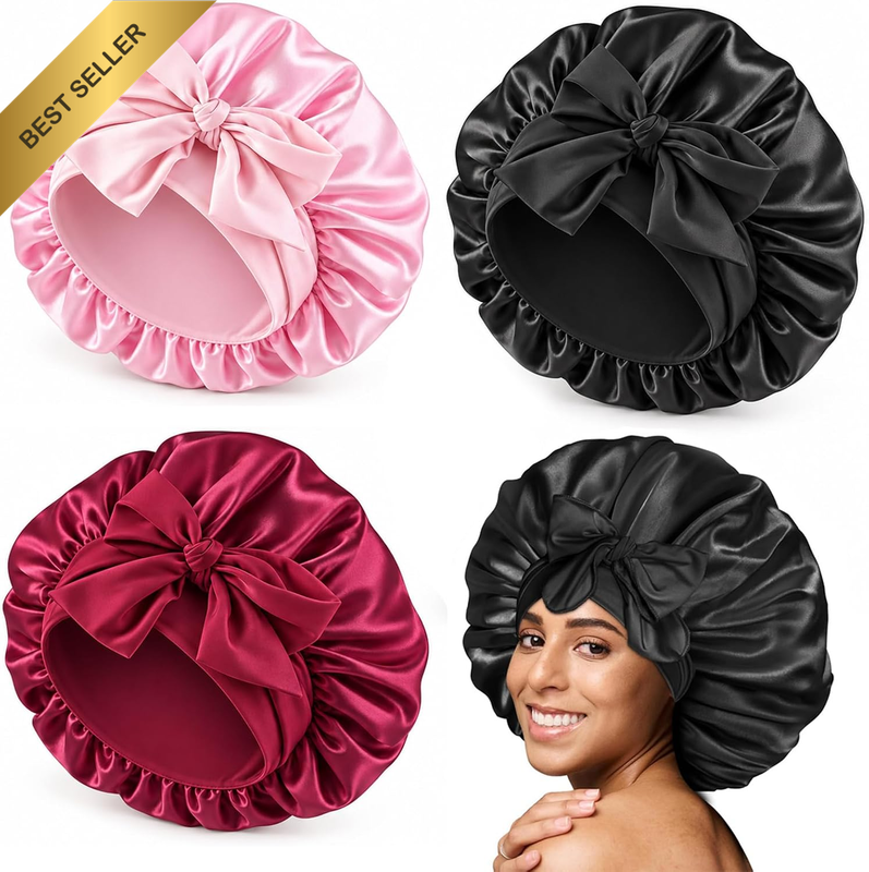 3Pack Silk Hair Bonnet for Sleeping Women Soft Adjustable Satin Cap