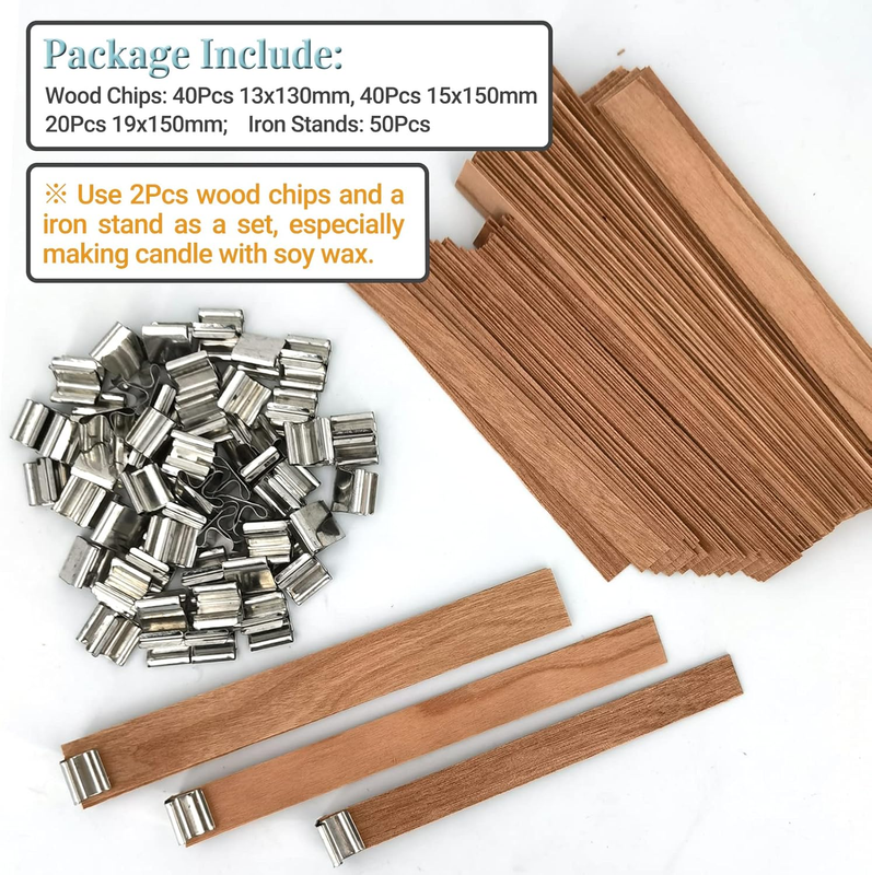 50 Set Wood Candle Wicks 3 Widths, DIY Candle Making Supplies Wooden Wicks w/Iro
