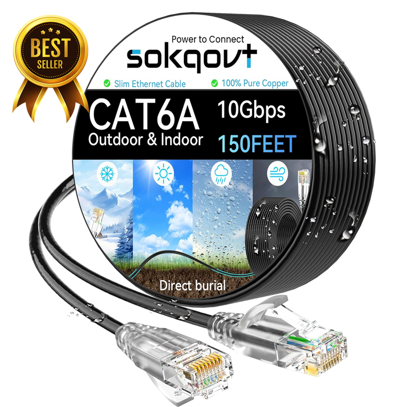 150-Foot 28AWG Pure Copper Outdoor Cat6A Ethernet Cable