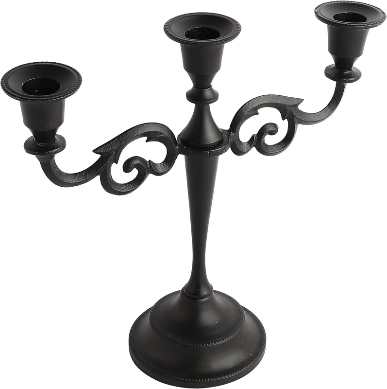 Rely+ 3 Arm Candelabra 10 Inch Tall Matte Black Taper Candle Holders, Candle Sta
