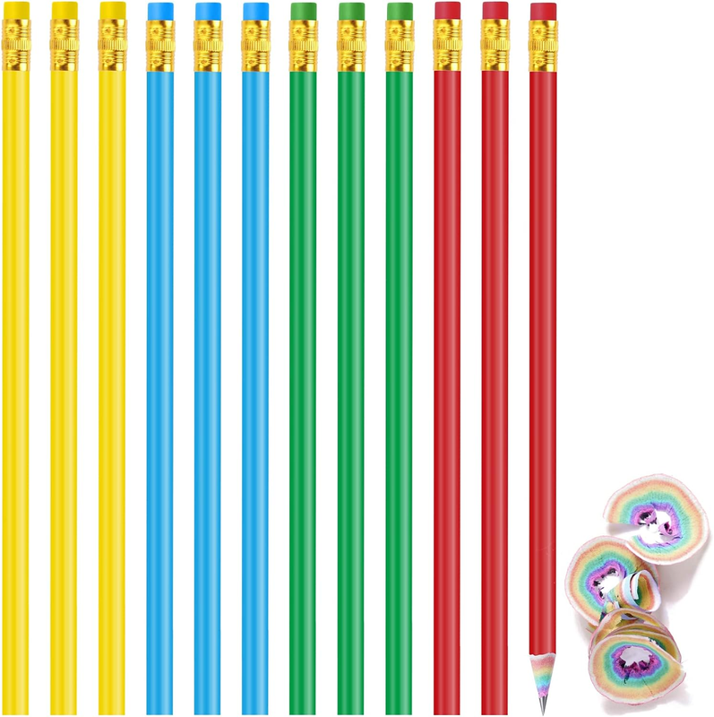 12PCS Rainbow Paper Pencils, 2 HB Pencil Rainbow Colored Eco-Friendly Wood & Pla