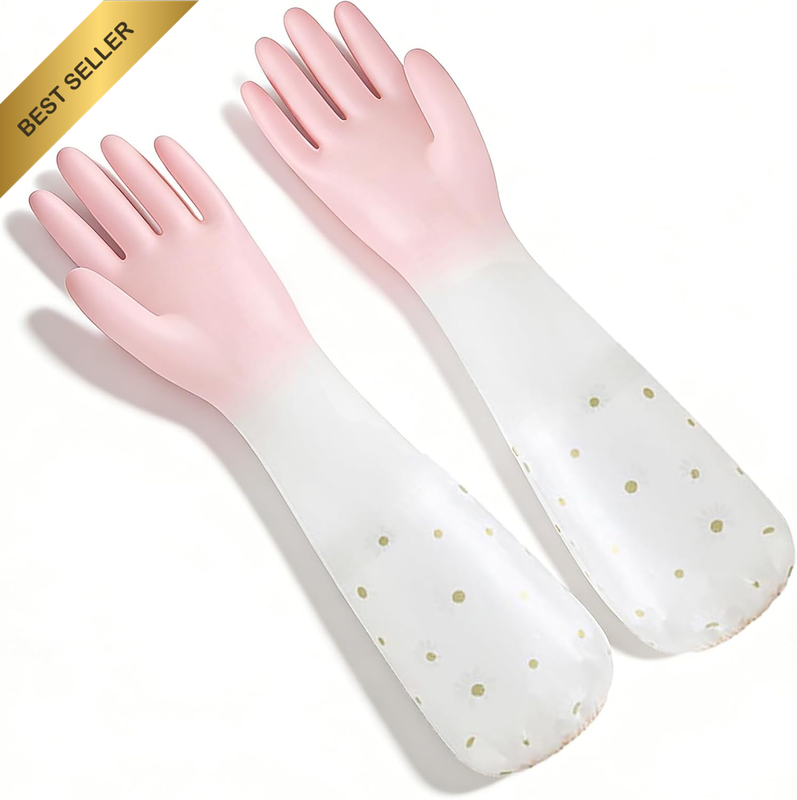 Waterproof Cleaning Gloves with Cotton Lining - Reusable Rubber Hand Protection