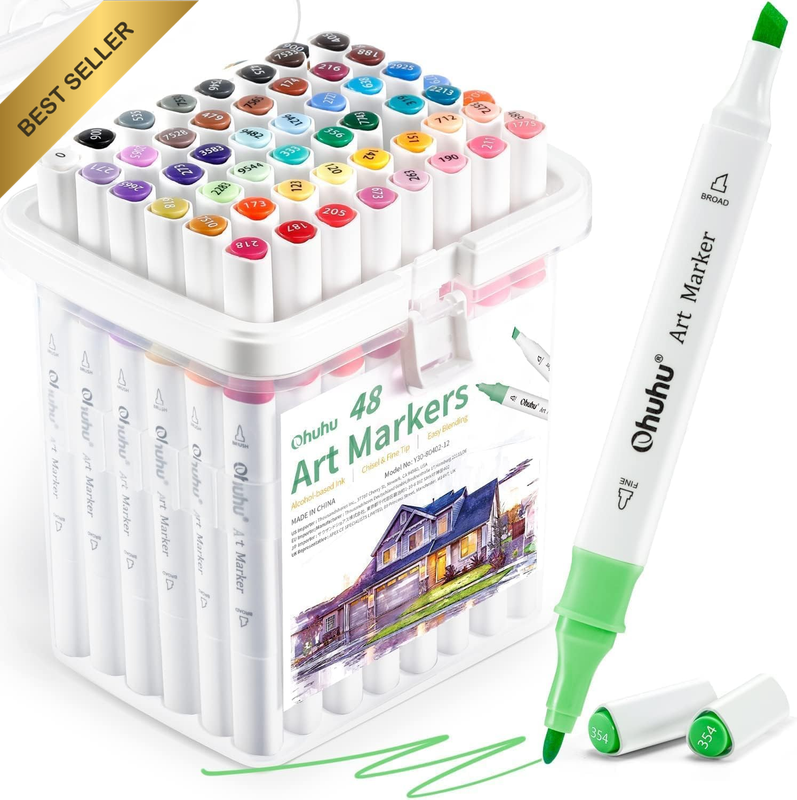 48 Color Alcohol Markers Dual Tip Chisel Fine Point Architect Design