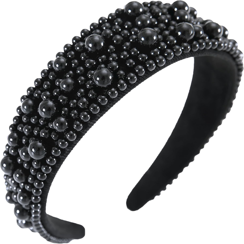 Wide Pearl Headbands for Women Little Girls Beaded Padded Headband Fashion Elega