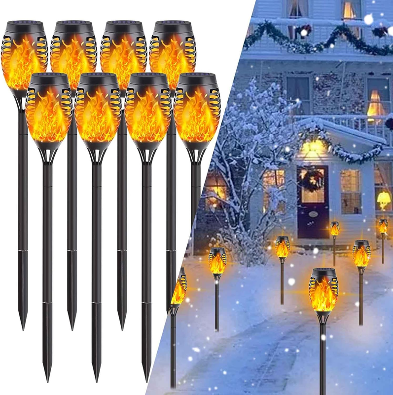 Solar Christmas Lights 8-Pack Solar Torch Light with Flickering Flame, Upgraded