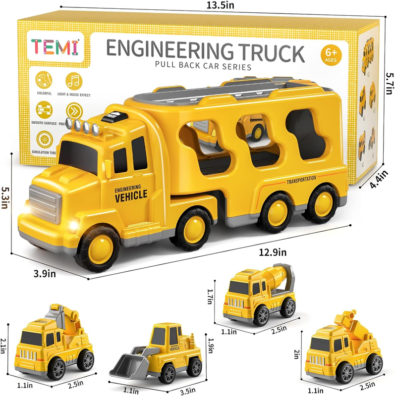 Construction Truck Toys Cars for Toddlers 3-5 - 5-In-1 Friction Power Vehicle To
