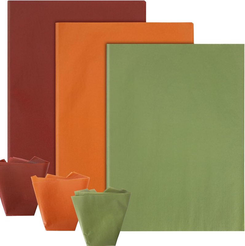 60 Sheets Fall Color Tissue Paper, 14'' X 20'' Sage Green Orange Burgundy Color