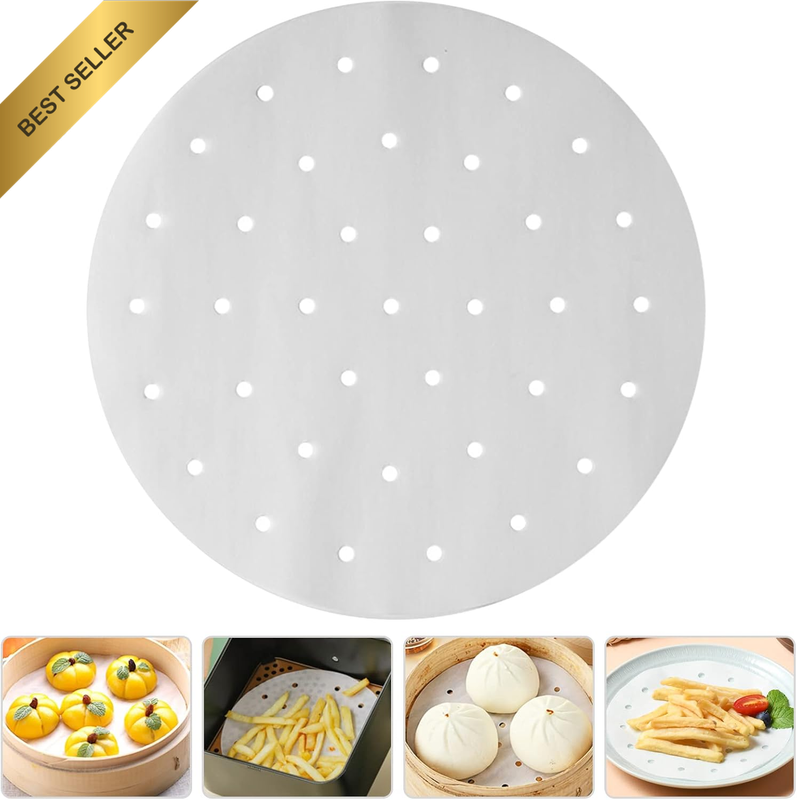 100Pcs 20Cm Steam Paper round Parchment Paper Non Stick Air Fryer Perforated She