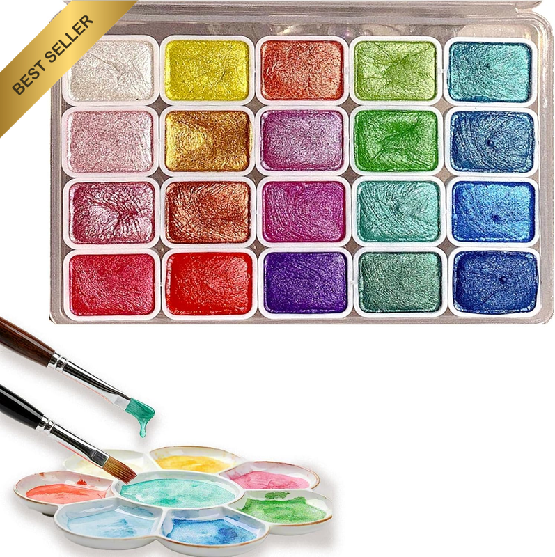 Forestry 20-Color Pearlescent Watercolor Set Metallic Glitter Paints for Art Beg