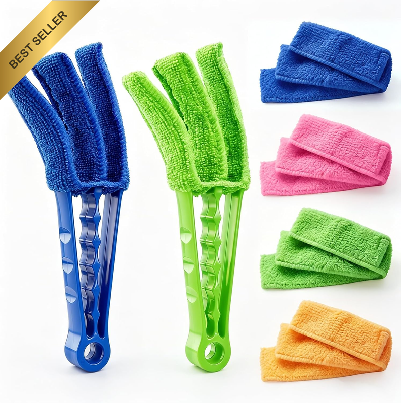 2 Pack Blind Cleaner Duster with 6 Microfiber Sleeves - 3 Arm Window Blind Clean