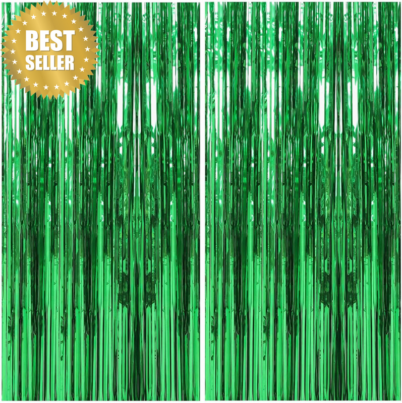 2 Pack Green Metallic Tinsel Foil Fringe Curtains Party Photo Backdrop