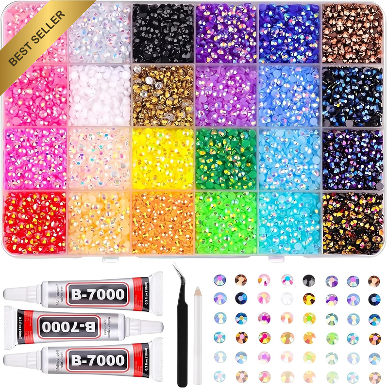 Mixed Nail Rhinestones Non Hotfix Flatback Gems Craft Kit with Glue and Tweezers