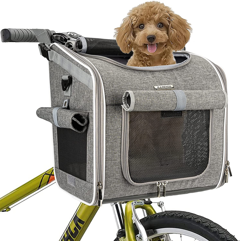 Dog Bike Basket, Expandable Soft-Sided Pet Carrier Backpack with 4 Open Doors, 4