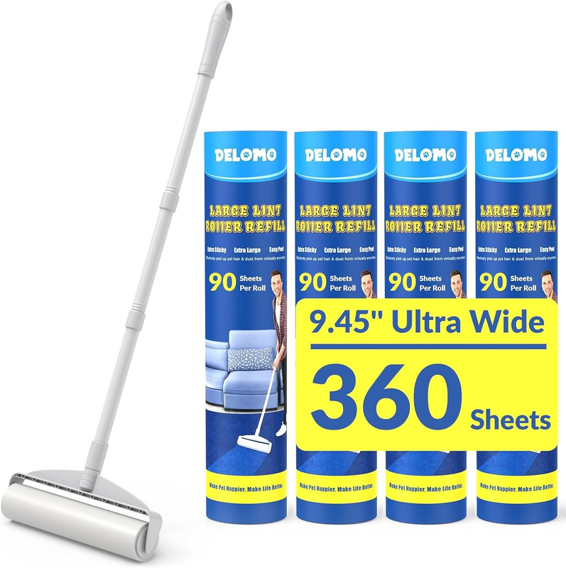 Large Lint Rollers for Carpet, Sticky Rollers for Floor 9.45 in with 3 Extendab