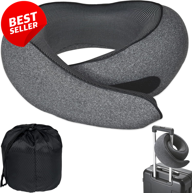 Travel Neck Pillow Ergonomic U Shaped Flight Sleeping Support Grey - US
