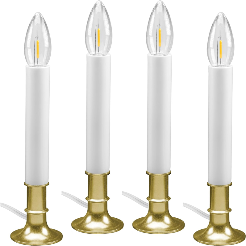 Electric LED Window Candles with Shatterproof Warm White Bulbs, Automatic Timer,