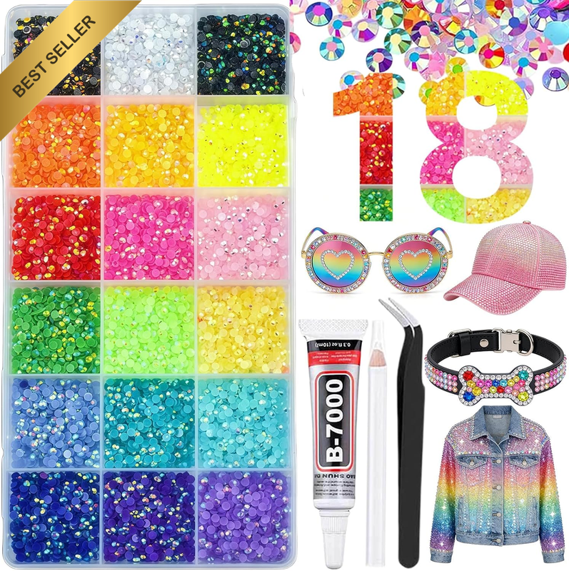 Nail Art Rhinestones Bedazzling Kit - 18 Colors 3Mm Flat Back Resin Gems, Includ