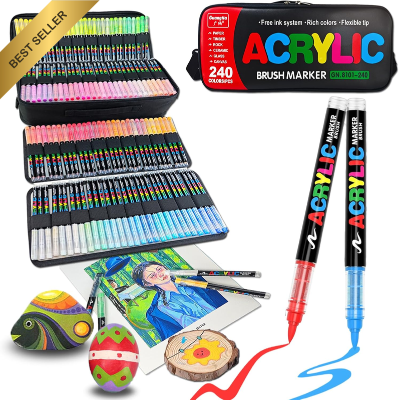 240 Acrylic Paint Pens, Soft Brush Tip Acrylic Paint Markers Set with Marker Bag