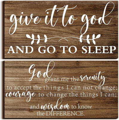 2 Pcs Bedroom Wall Decor Give It to God and Go to Sleep Sign Serenity Prayer Sig