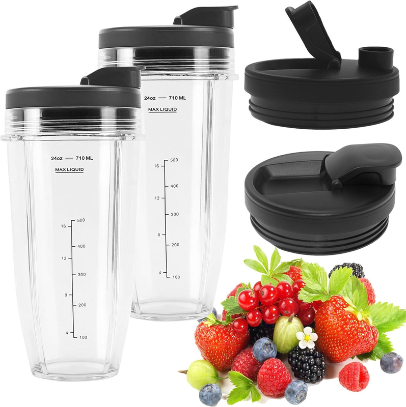 Blender Cups Replacement for Ninja, 24Oz Blender Cups with To-Go Lids Compatible