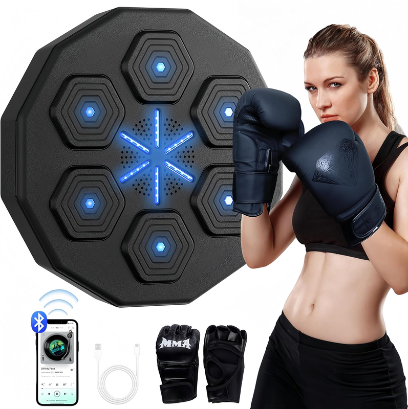 Music Boxing Machine with Gloves, Wall Mounted Smart Musical Boxing Machine, Focus Agility Training Punchine Target, Boxing Music Workout Machine for Adults Kids, Home Gym, Boxing Games