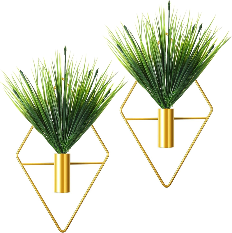 2 Pieces Wall Decor Hanging Planters with Artificial Plants Metal Hanging Vase I