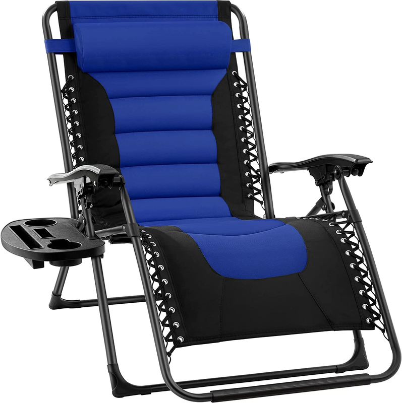 Padded Zero Gravity Chair - Folding Outdoor Recliner, XL Lounger - Blue