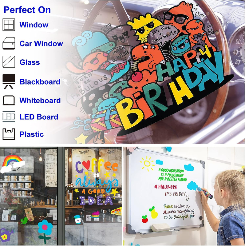 Window Markers - 15Mm Jumbo - 8 Pack of Neon Chalk Pens - Liquid Chalk Bright Ca